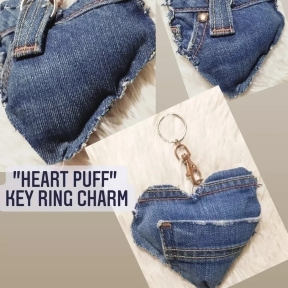 Tasty Raw Edge DenimTRED Heart Puff Key Ring Charm